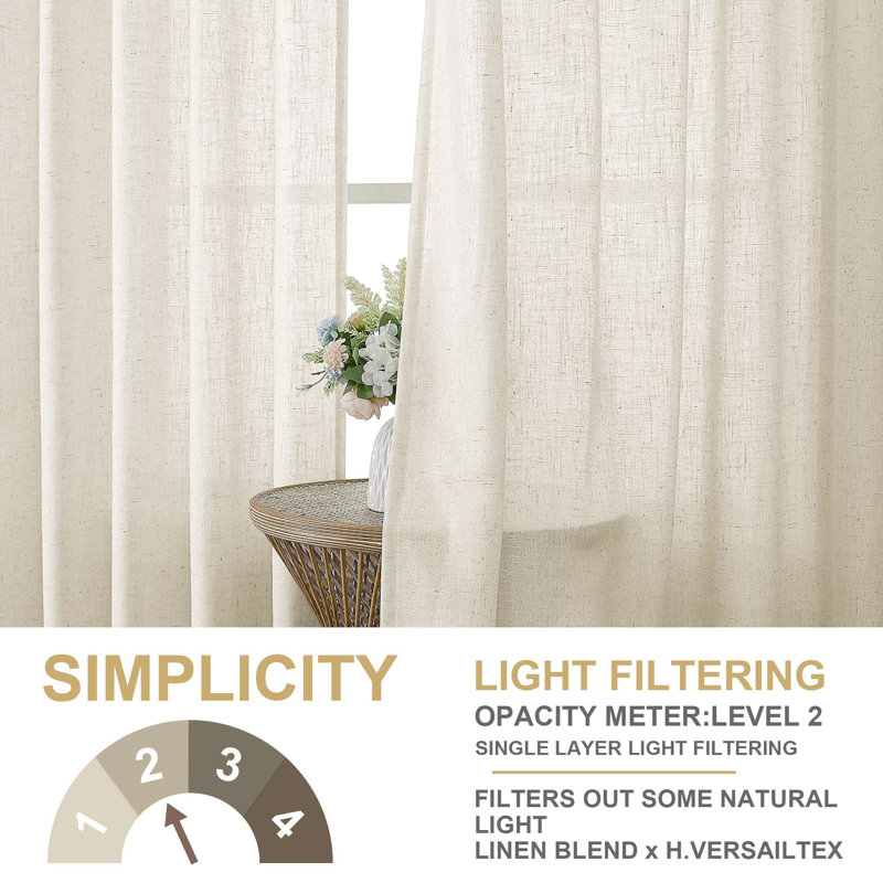 Linen Curtains for Living Room Neutral Modern Farmhouse Window Privacy Linen Fabric Drapes for Farmhouse Window Treatment Panels with Valance,2 Panels