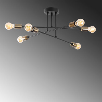 Glamorous Black Metal Chandelier, 26.0 x 26.0 x 10.6 Inches | 6 x E27 Sockets (Max 40W) | Elegant Modern Design, Perfect for Living Room & Dining Area, Sturdy Construction, IP20 Rated, Base Plate: 4.7 Inches Diameter