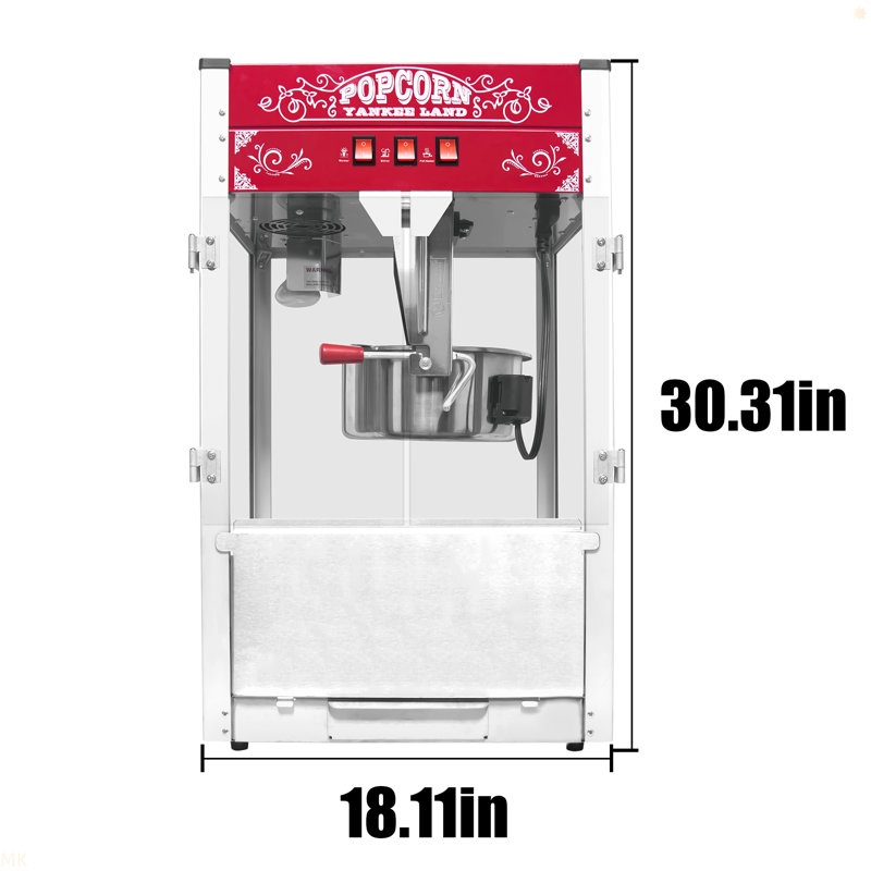 Machine à maïs soufflé commerciale du fabricant, bouilloire de 16 onces, machine à maïs soufflé de comptoir de 1440 W pour 80 tasses par lot, éclatant de style théâtre avec portes en verre trempé à cadre de commande à 3 interrupteurs 1 cuillè