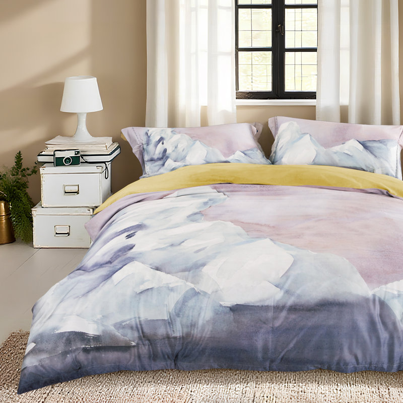 Lunaria Anyston Gray/Pink Long-staple Cotton Duvet Cover Set, Twin Duvet Cover + 1 Sham