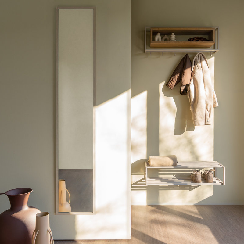 School Metal Flat Wall Mirror, Silky Taupe