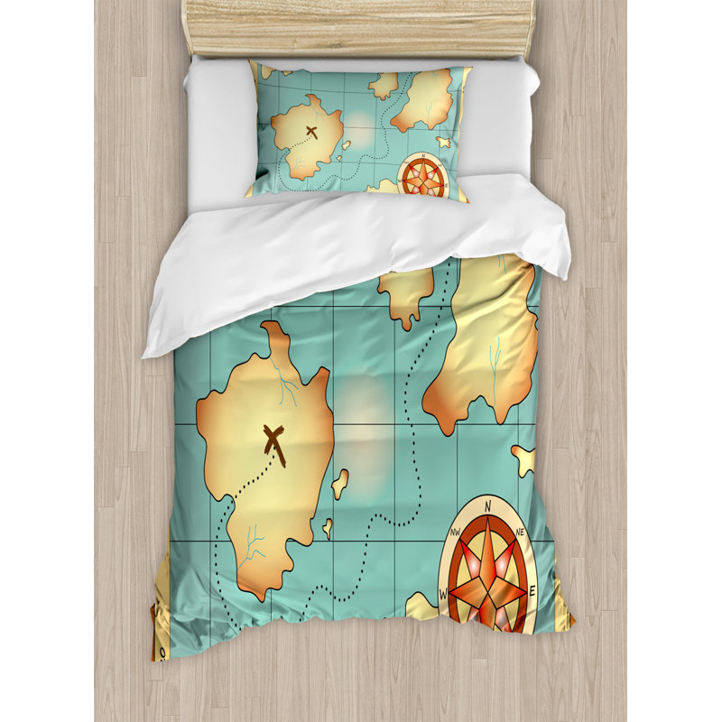 Coastal Polyester Duvet Cover, Twin Duvet Cover + 1 Standard Sham