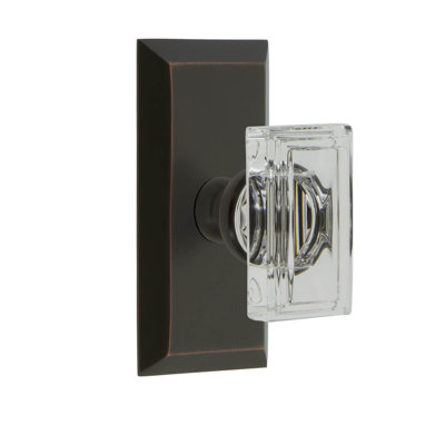 Grandeur Fifth Avenue Short Plate Privacy with Carré Crystal Door Knob