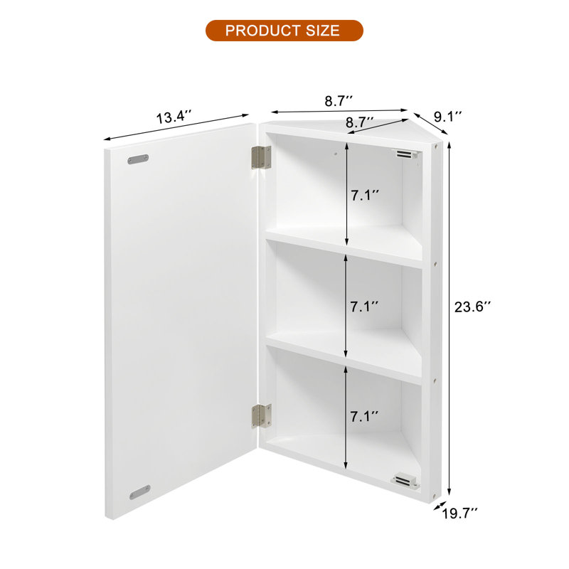 23.6 H Medicine Cabinet with Mirror 3 Shelves, 23.62" H x 13.4" W x 8.7" D