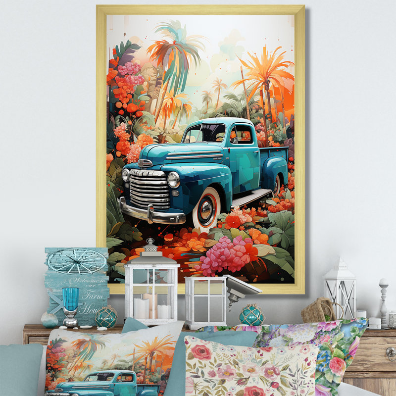 Yeico Pickup Truck Tropical Legends - Imprimé, H 20 po x l 12 po x P 1 po, Encadrement doré