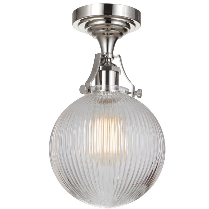 Javen Glass Semi Flush Mount, Clear, Polished Nickel