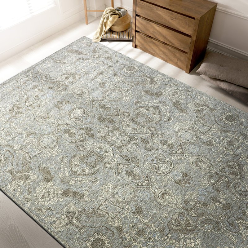 Tapis gris noué à la main de haute qualité, Rectangle 10 pi x 14 pi