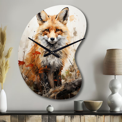 Fadim Fox Wilderness Observer - Fox Asymmetrical Metal Wall Clock, Orange Unique Shape Clock Print