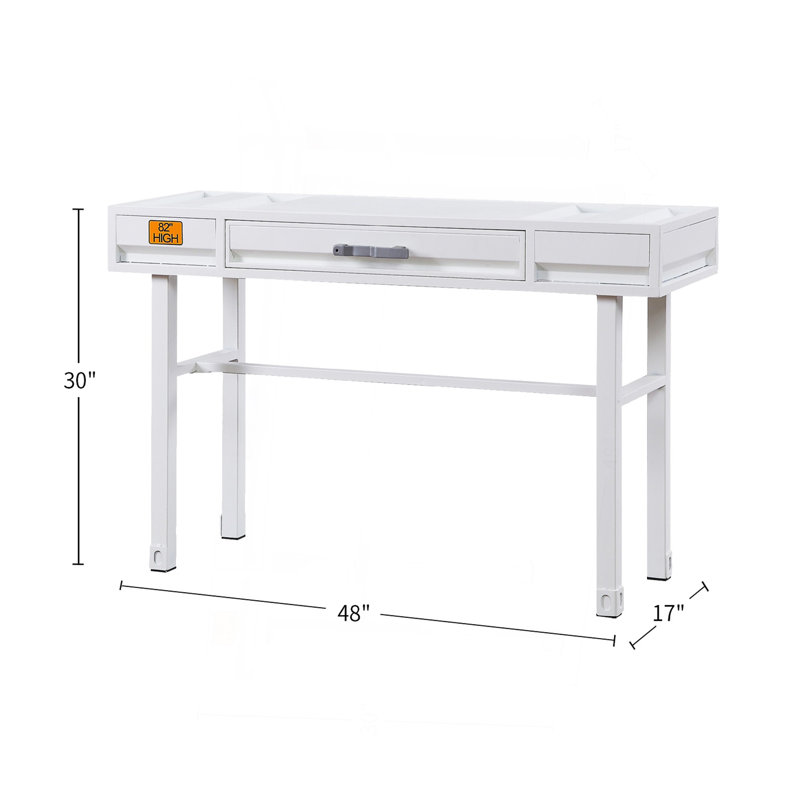 Metal Vanity Desk With One Drawer, White, White