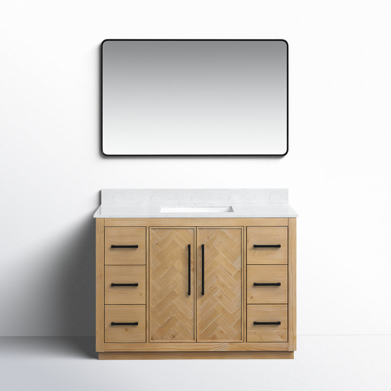Jareth 48'' Natural Wood Single Bathroom Vanity with White Stone Top