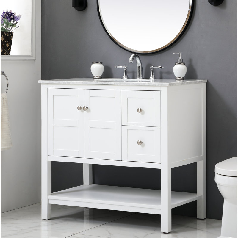 Amyra 36'' Single Bathroom Vanity with Marble Top, White