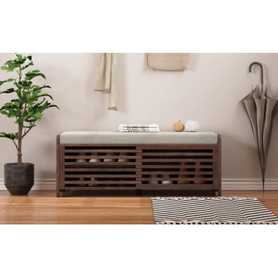 Distressed Shutter Storage Bench with Acacia Veneer