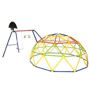 Portique Geo Dome Climber, cour extérieure pour enfants avec panier de basketball