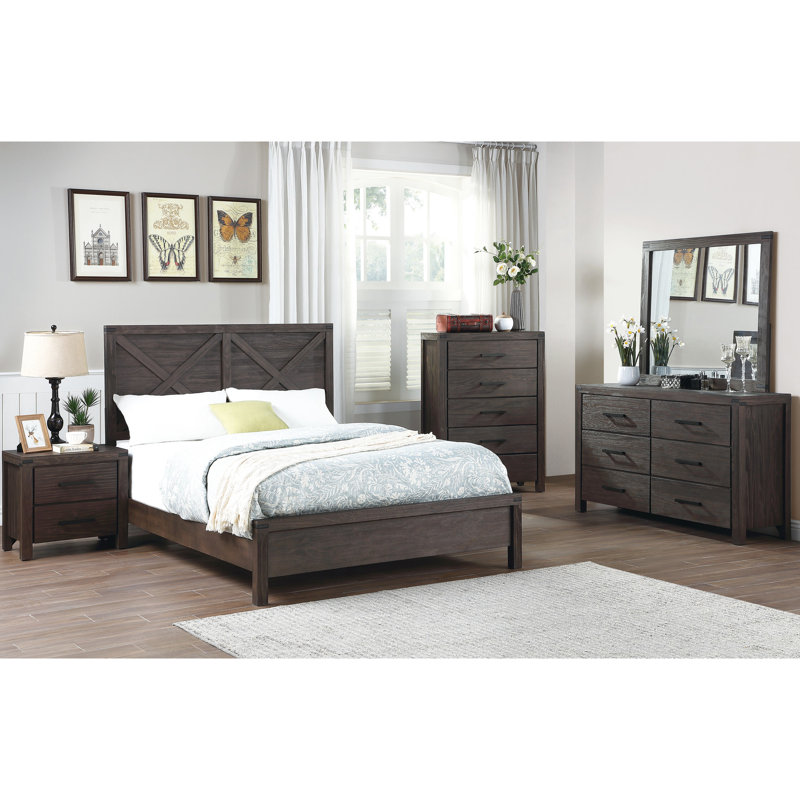 Lit double de style rustique contemporain avec tête de lit et éléments de couleur