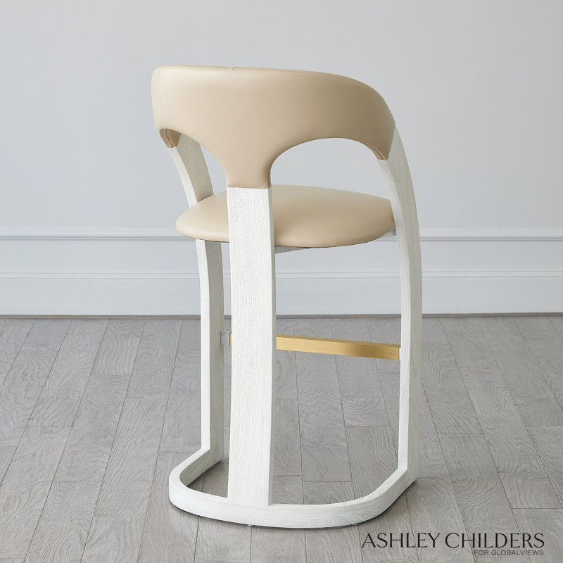 Antique Leather Delia Stool, Bar Stool (30" Seat Height), Beige/White