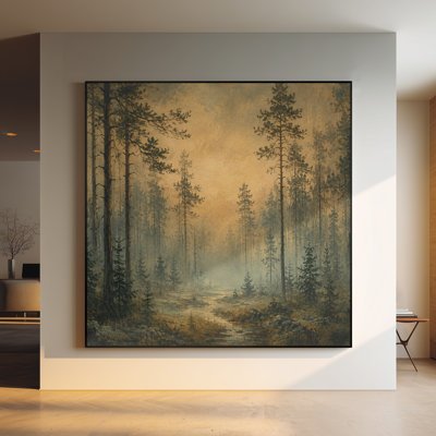 Très grand reproduction d'art sur tissu mural - Paysage de forêt dorée avec de grands arbres et une vue imprenable sur la nature pour le salon ou la chambre à coucher "Assemblage requis (cadre non fini)"