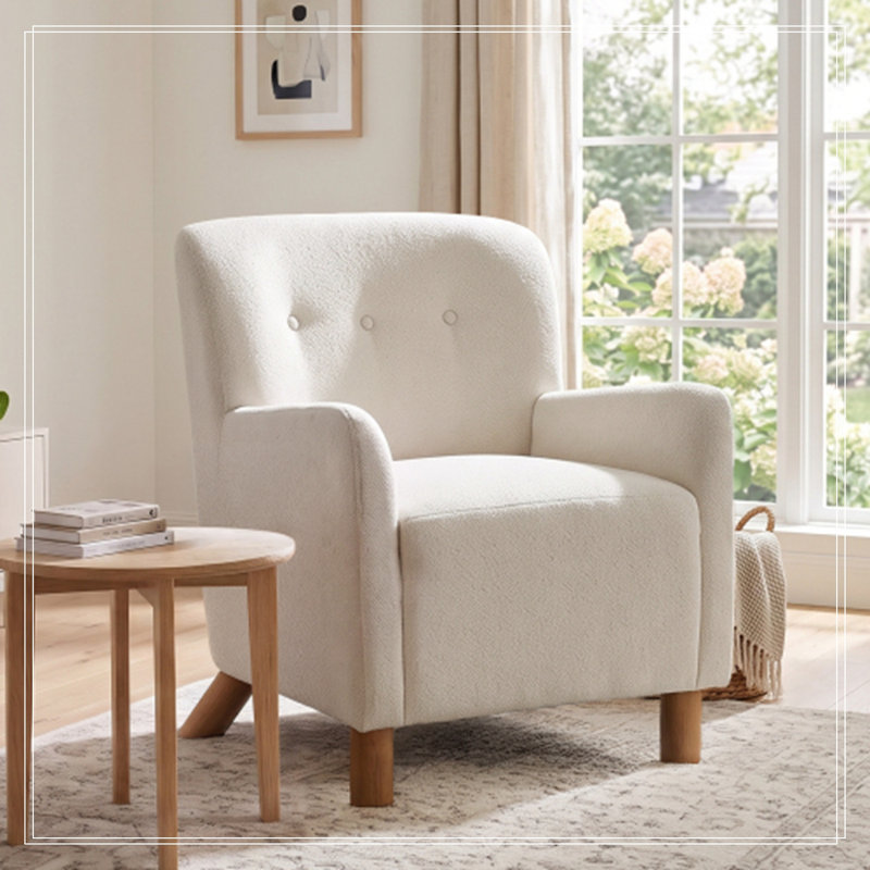 Fauteuil capitonné avec pieds en bois, Beige