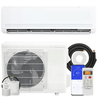 Mini climatiseur à deux blocs de 24 000 BTU et thermopompe, 19 onduleurs sans fil à énergie écoénergétique 19 SEER2 fonctionnant au WIFI et refroidissant jusqu'à 1500 pieds carrés, fonctionne avec Alexa avec l'ensemble d'installation