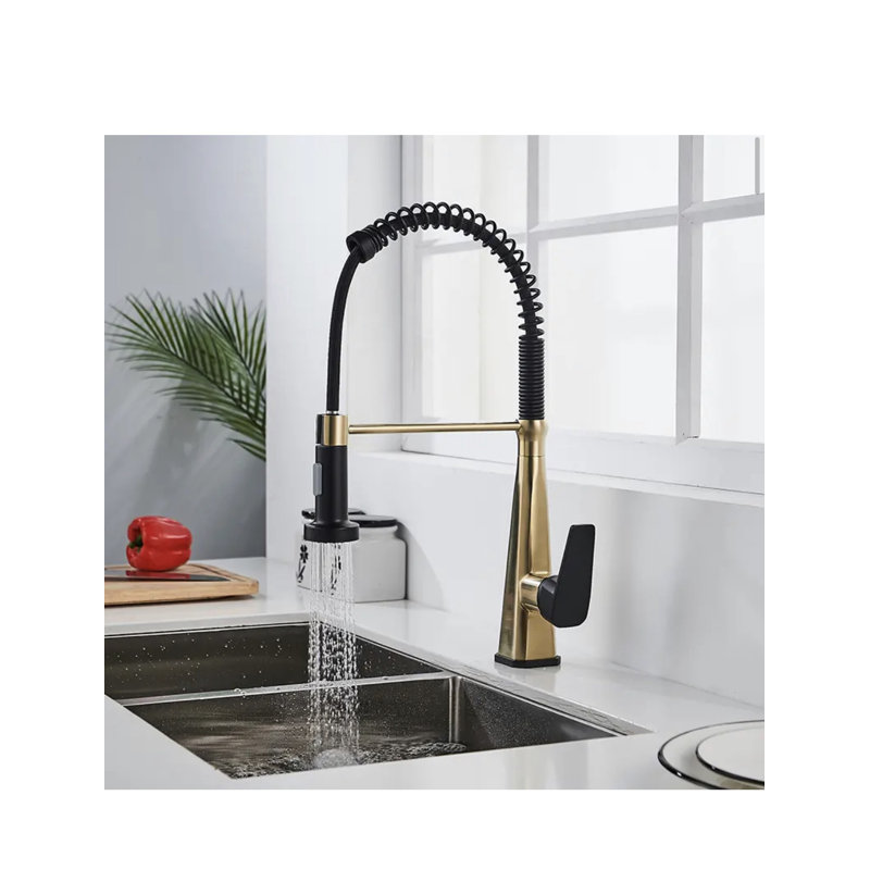 AvaMalis Pull Down Kitchen Faucet, Brushed Gold/Matte Black