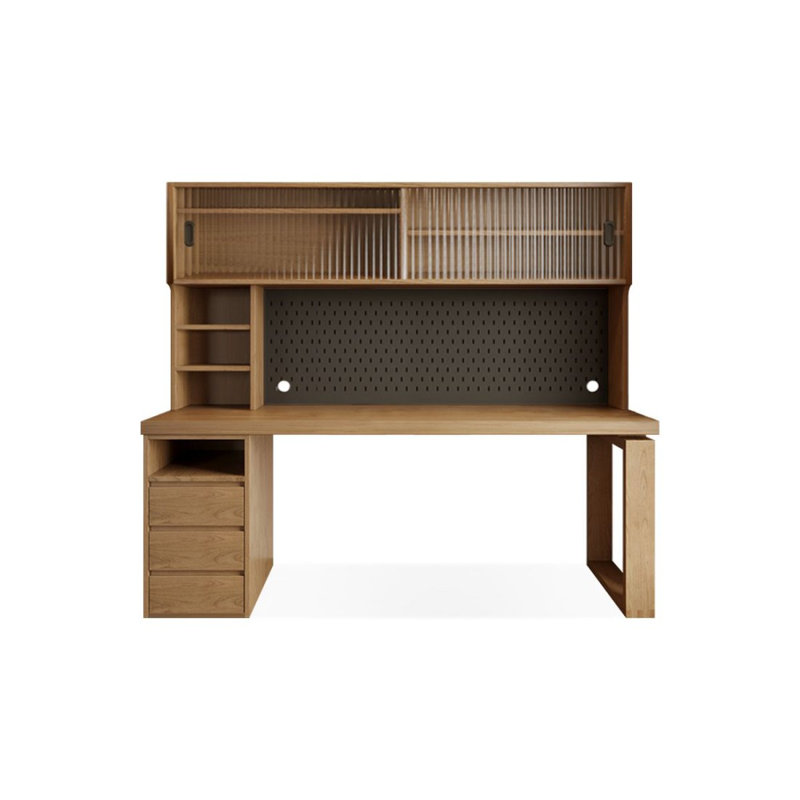 Bureau brun et noir en bois massif rectangulaire avec fer à 3 tiroirs, Left Hand Return, 64.96" H x 70.87" W x 23.62" D
