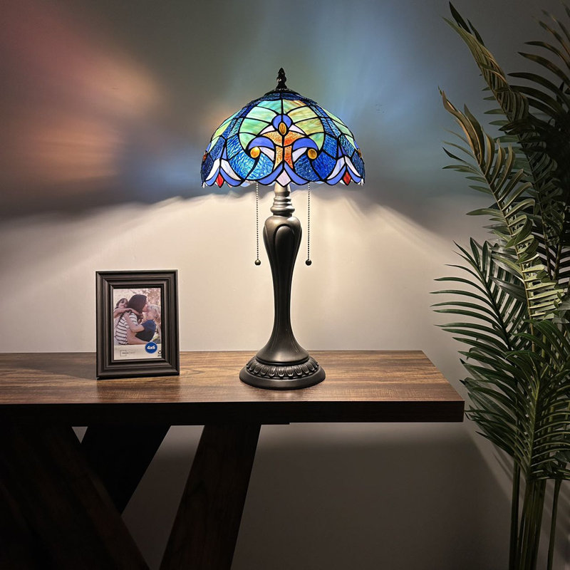 Thorith Tiffany Table Lamp Green Brown Stained Glass LED Bulbs Liaison Lamp 22"H*12"W*12"D
