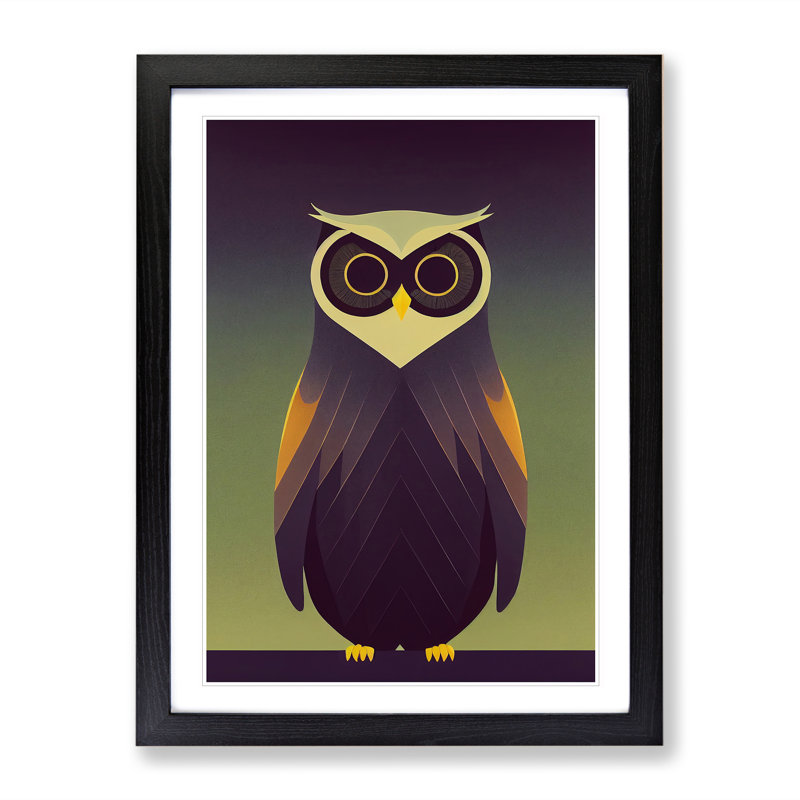 XV1022-4862X Unique Owl Art No.1 Abstract - Print, Black Framed, White, 48cm H x 36cm W