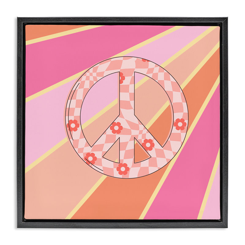 Beaming Floral Peace Symbol Floating Frame, design by Jesse Keith, 18" H x  18" W, Jet Black Floater Frame