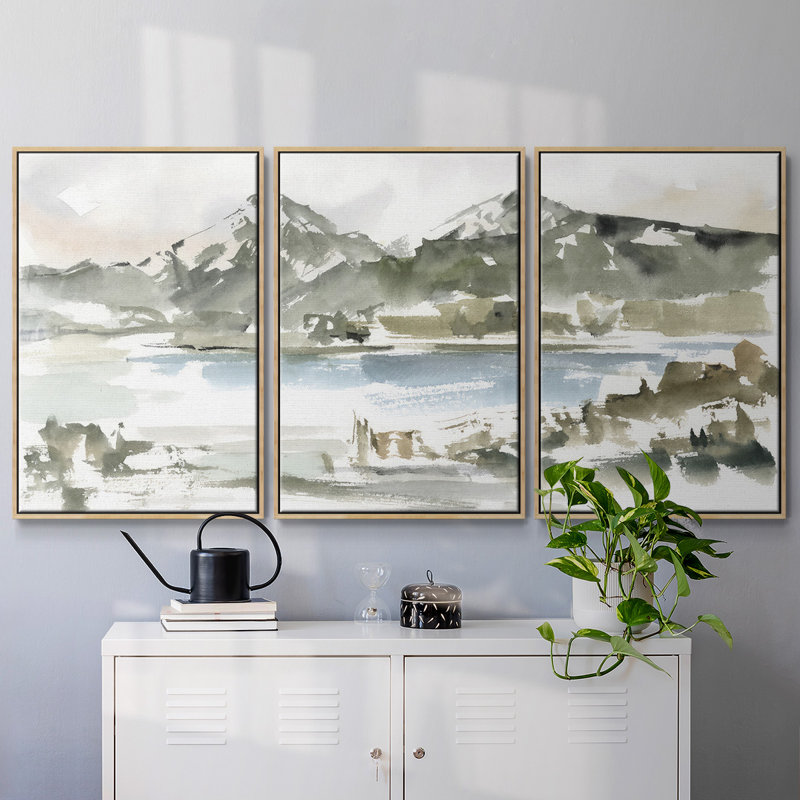 Étude de montagne enneigée I 3 pièces, H 36 po x l 75 po x P 2 po, Naturel