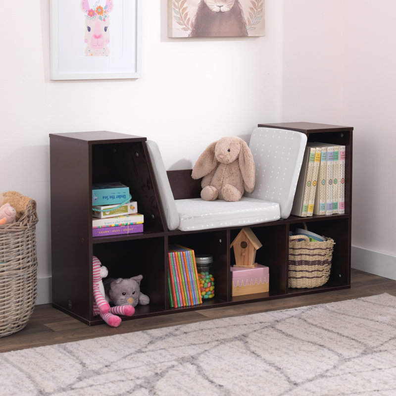Espresso Kids Bookcase with Reading Nook and Cushions