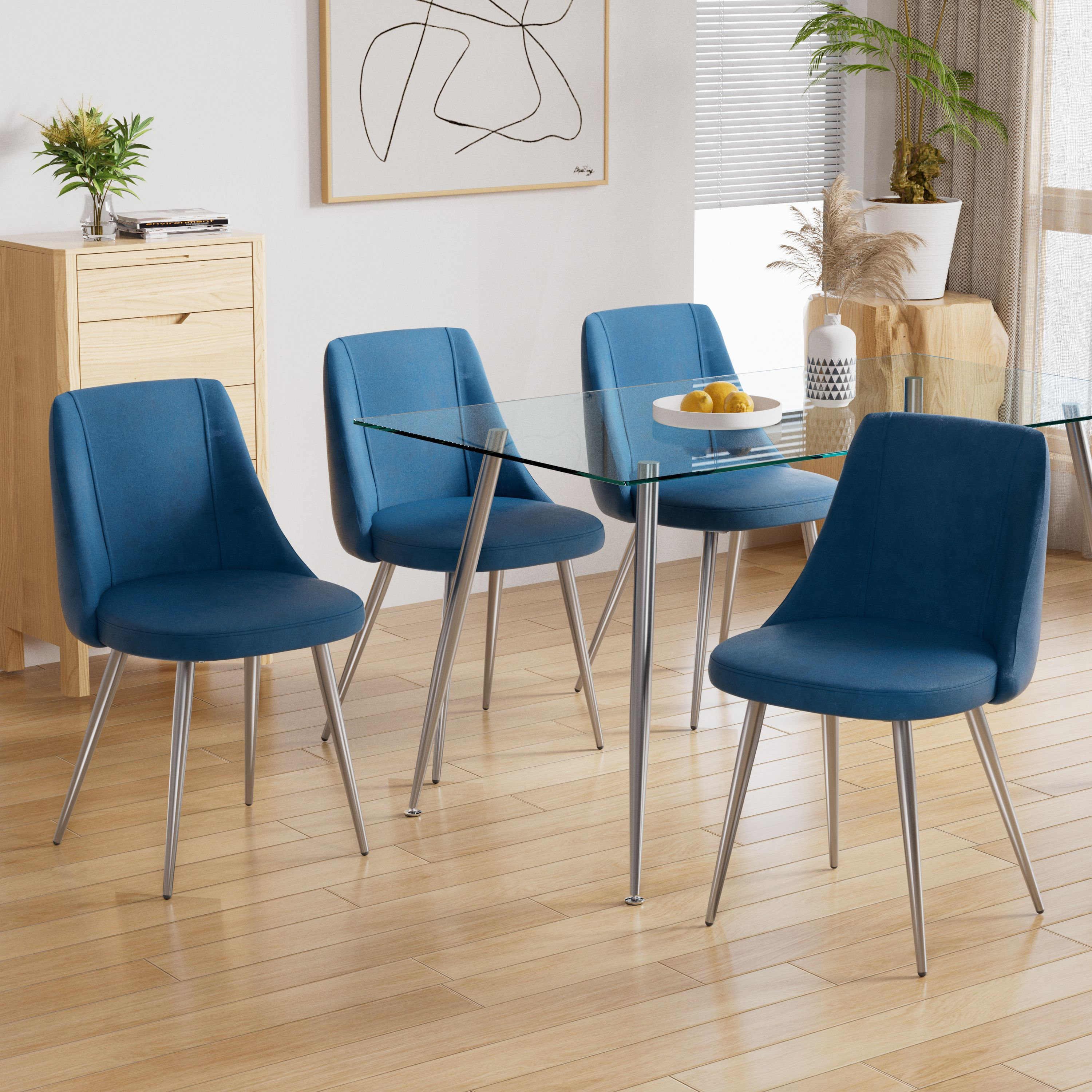 Mercer41 Reinolf Velvet Upholstered Side Chair, Dining Chair (Set of 4