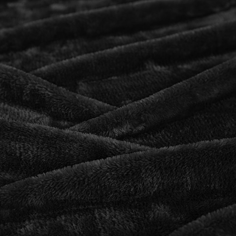 Black Reversible Fleece and Wool Throw Blanket