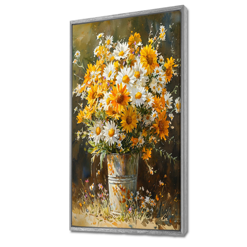 Christman - salon d'art mural floral, H 60 po x l 28 po, Argent argent, Impression encadrée flottante