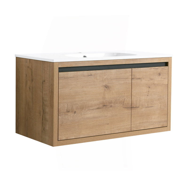Meuble-lavabo mural 36 po avec lavabo gel, Imitation chêne