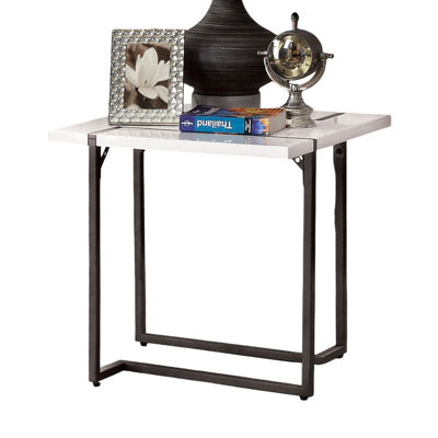 Contemporary End Table With Lacquer Top And Metal Legs