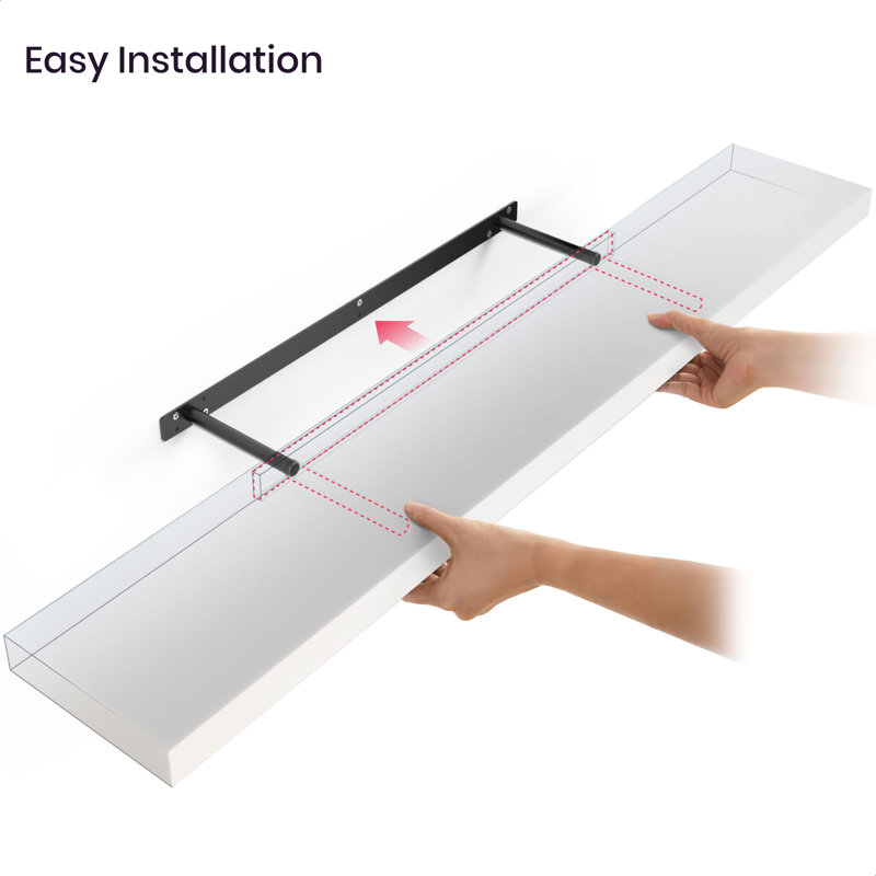 White Wood Floating Shelf with Invisible Wall Mount Bracket, 48"