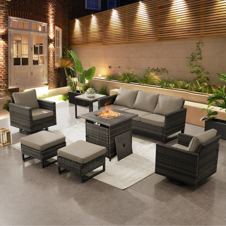 5 - Person Outdoor Seating Group with Fire Pit with Cushions