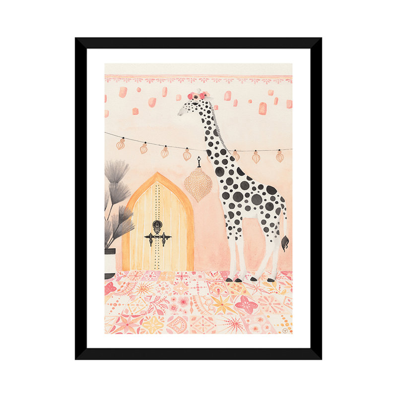 Girafe au Maroc, art encadré, H 32 po x l 24 po x P 1 po, Papier avec cadre noir