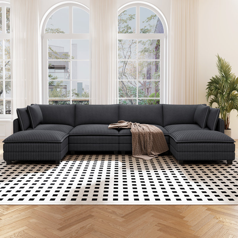 143" U Shaped Cloud Modular Sofa With 2 Ottomans, Gray Corduroy