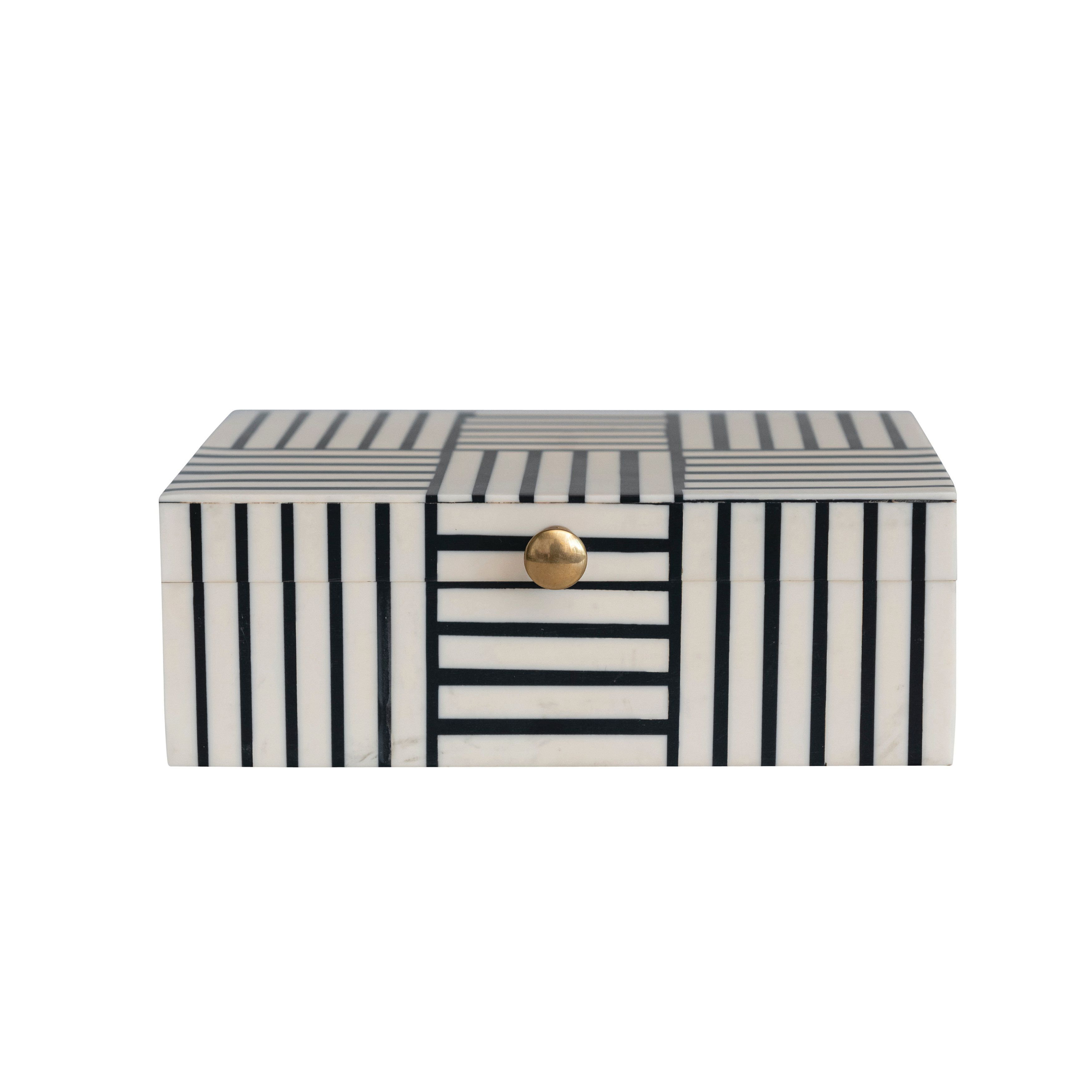 Jona Plastic Storage Box with Striped Block Pattern and Gold Knob Joss Main