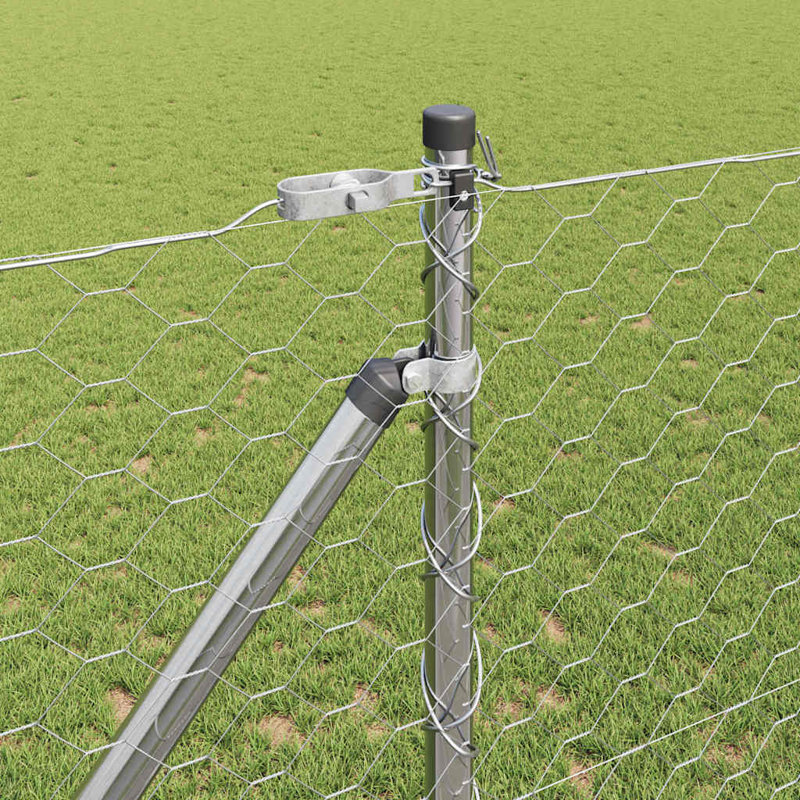 Vidaxl Fence With Posts PVC-Coated Steel, Silver, 120cm H x 2500cm W x 3.2cm D