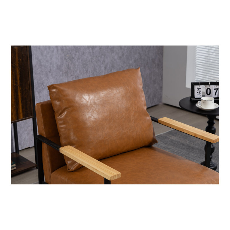 Chaise d'appoint en cuir pour salon, fauteuil de style Mid-Century pour chambre à coucher, Brun
