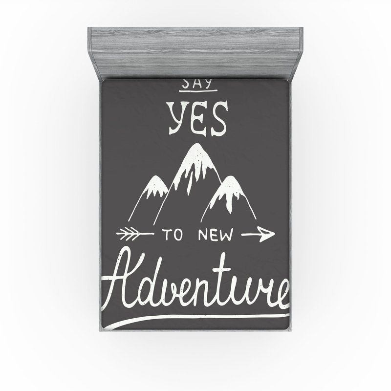 Drap-housse Ambesonne Adventure, ensemble de 2 mots et montagnes gris anthracite et blanc, Drap-housse très grand californien