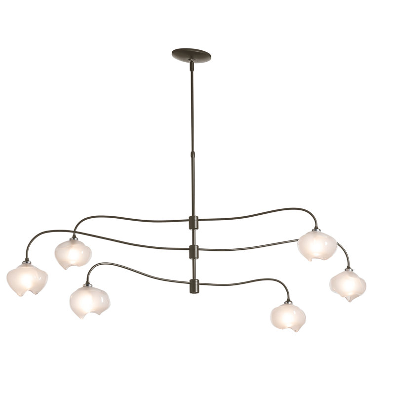 Ume 6 - Light Unique Tiered Chandelier, Oil Rubbed Bronze, Frosted Glass, Long: 29.6" to 74.6"
