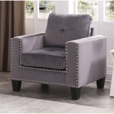 Fauteuil capitonné en velours de 88,9 cm de large Caceres