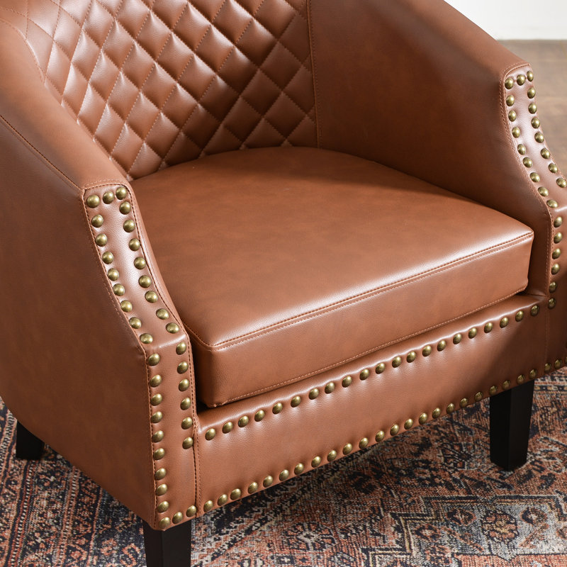 Ensemble de 2 fauteuils club en similicuir touffeté large Oscar, Brun