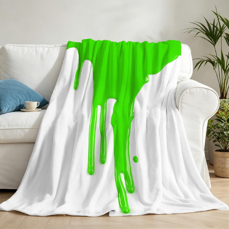 Jeté en molleton vert flanelle ultra doux, imprimé lime blanc à une face, Jeté 50 po x 60 po