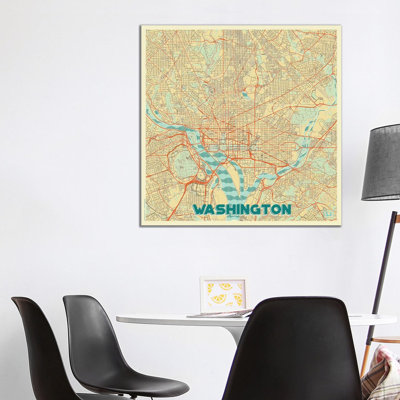 Washington, D.C. Retro Urban Blueprint Map 1 Piece Wrapped Canvas Wall Art