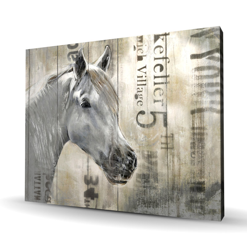 Rustic White Horse - Gray Bedroom Canvas for Home Decor