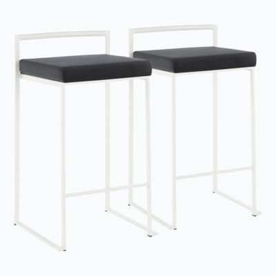 Tabouret de comptoir contemporain empilable blanc avec coussin en velours noir par Lumisource - ensemble de 2