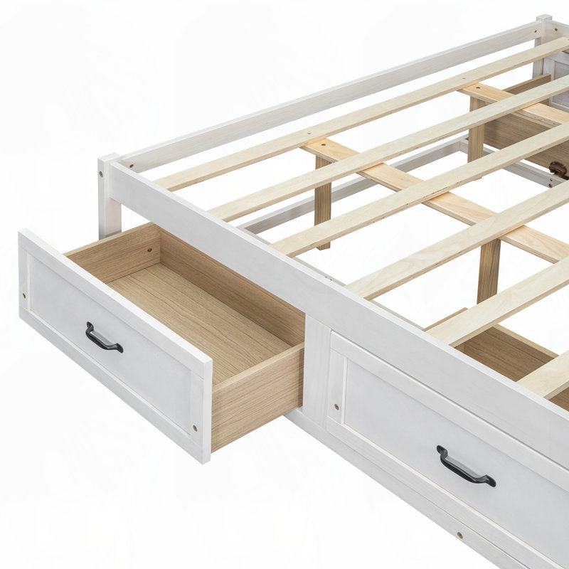 Grand lit plateforme avec 6 tiroirs de rangement, Blanc antique